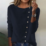 Sheintemu Autumn And Winter Round Collar Long-Sleeved Button Sweater New