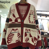 Fall 2023 Women's Sweater Clothing Fashion Cat Animal Cardigan Woman Oversized Tops Korean Knit Sweaters Coat Pull
