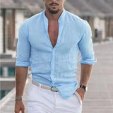 New Men's Summer Shirt Beach Shirts Long Sleeves Solid Hawaiian Holiday