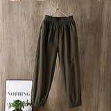 Spring Summer New Casual Style Cotton Linen Pants Women Elastic Waist Solid Basic Retro Loose Women's Harem Pants
