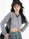 Cropped Sweater Women Vintage Preppy Style Slim Casual Long Sleeve Knit Sweater with Shirts Y2k Autumn Korean
