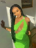 Sisterlinda Sexy Hollow Green Mini Dress Women One-Shoulder Sleeveless Side Split Backless Party Vacation Stretchy Skinny