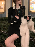 Winter Elegant Knitted Dress Women Kawaii Clothing Bodycon Y2k Mini Dress Female Slim One Piece Dress Korean Fashion