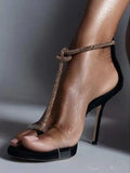 Straps Buckle Fashion Womens Shoes 2022 Large Size Summer Heels Suit Female Beige Rhinestone Sexy Luxury Elastic Band