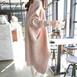 Sweater Cardigan Women Winter Cardigans Long Sweater Thick With Pocket Yellow Knitted Cardigan For Women Autumn