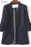 MODA 2023 Summer Women Chic Twill Thin Blazer Gathered Pockets Vintage Office Wear Coat Chic Outerwear Tops 11