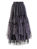 High Elastic Waist Red Plaid Irregular Bow Mesh Long Half-body Skirt Women Fashion Tide New Spring Autumn 2023