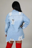 Fashion Blue Ripped Button Long Sleeve Jeans