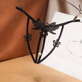 Tback temptation underwear female hollow embroidery thong sexy pearl pendant free open transparent sexy t pants