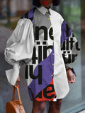 Print Colorblock Shirt For Women Lapel Collar Lantern Sleeve Button Through Blouse Female Korean Fashion Clothing