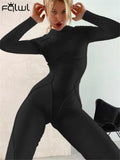 Summer Sexy Black Bodycon Jumpsuits Casual One Pieces For Women 2023 O Neck Backless Skinny Long Sleeve Bodycon