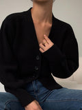 V-Neck Solid Color Temperament Women's 2023 Autumn And Winter Single Breasted New Long Sleeve Sweater Cardigan
