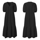 Summer Shirt Dress Women Casual Half Sleeve V Neck Button Down Pleated Long Dresses VONDA Ladies 2022 Bohemian Vestidos