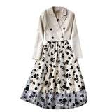 Temperament Short Double Buckle Suit Jacket Female High-End Velvet Mesh Sling Dress Two