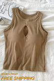 Women Hollow Out Tank Tops With Bra Pad O-Neck Y2K Crop Tops Sexy Off Shoulder Tank Tops For Women Streetwear