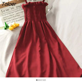 Dress Summer Women Off Shoulder Spaghetti Strap Slim Stretchy Breathable Soft Female Loose All-match Simple