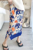 Skirts for Women 2023 Faldas Mujer De Moda High Waist A-line Loose Print Long Jupe Fashion Folds Split Pleated Chic