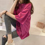 Colors Loose Streetwear Fashion T-shirt Letter Printed Half Sleeve Casual Solid Oversize Tops Simple Female