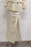 Fashion Women's New Double Breasted Sequins Loose Blazer Split High Waist Straight Skirts Female Tide Summer 2023