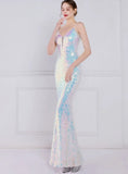 Vintage Strap Sleeveless Solid Sequined Mermaid Evening