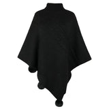 Autumn Button Poncho Women Turtleneck Sweater Winter Oversized Jumper Knitwear Holiday Vintage Cape Batwing Sleeve