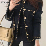 Button Woolen Jacket Woman Winter Single Breasted Pocket Elegant Tweed Cropped Coat Korean Business Office Outerfit