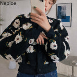 Floral Jackets Vintage Crop Puff Sleeve Jacket Women Autumn Winter Clothes Korean Fashion Coats Female Tops