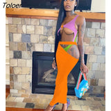 Color Patchwork Hollow Out Bra Midi Dress Women Beach Sexy Swimsuit 2022 Fashion Fitness Swimwear Bathwear