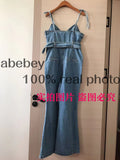 Women Summer Denim Strap Long Pants Jumpsuits Loose Sexy Beach Cami Overalls Boho Sleeveless Solid Chiffon Wide Leg