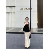 Slim Slimy Leisure Sleeveless Top With Temperament High-Waist A-Word Skirt