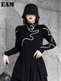 Women Black Pattern Big Size High Elastic T-shirt New Turtleneck Long Sleeve Fashion Tide Spring Autumn 2023