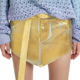 Sexy Gold A Line Skirt For Women High Waist Straight Denim Mini Irregular Hem Skirts Female Fashion New 2022