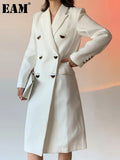 Women big size long double breasted White Blazer New Notched Long Sleeve Loose Jacket Fashion Spring Autumn 2023