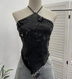 Summer Babes Hanging Neck Cowboy Corset Irregular Hairy Short Vest