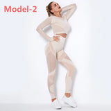 Seamless Gym Sets High Waist Gym Mesh Leggings Shirts Suit Long Sleeve Fitness Workout Sports Running Thin Sport
