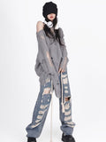 Hollow Out Sweater Women Streetwear Y2k Grunge Ripped Hole Long Sleeve Loose Knit Sweater Harajuku Fashion