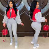 D Letter Fur Sleeve Sport Jacket Women Clothing 2023 Wholesale Cropped Baseball Varsity Jacket Cardigan Coats