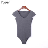 Playsuit Coveralls Jumpsuit Short Sleeve Summer Women Female Streetwear Skinny Cotton Solid Knitted Romper