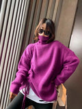 Tops 2022 Women Solid Color Drawstring Pleated Turtleneck Sweater Women's Pullover Loose Top Oversized Sweater