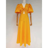Casual Cut Out Dress For Women V Neck Short Sleeve High Waist Loose Solid Long Dresses Female Fashion Clothes