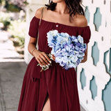 Celmia Bohemian Sexy Long Dress 2022 Summer Women Ruffles Maxi Beach Sundress Off Shoulder Short Sleeve Buttons Party