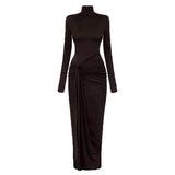 Turtleneck Long Sleeve Wrap Maxi Dress-Outfit