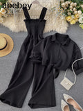 Two Pieces Set Women Loose Short Sunscreen Jacket + Suspending Rompers Clothing Female Casual Holidays