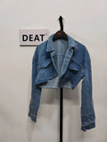 Fashion Women's Short Denim Jackets New Lapel Long Sleeve Pocket Single Breasted Solid Coat Female Autumn 2023