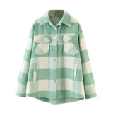 Loose Casual Wool Plaid Jacket Women Turn Down Collar Fashion Coat With Pockets Autumn Long Sleeve Ladies Jackets