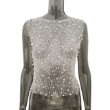2025 Explosion Women's Bubble Beads Net Yarn Perspective Sexy Sleeveless Vest