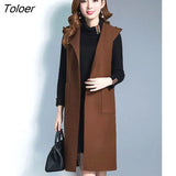 Vests Women Long Style Sleeveless Autumn Outerwear All-match Pure Pockets Design Streetwear Females New Arrival Mujer