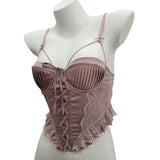 Retro Lace Splicing Sling Vest Woman 2025 New With Chest Pad Irregular Inside The