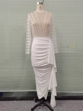 Dress Women Sleeveless Solid Sequin O Neck Asymmetrical High Street Dance Wedding Prom Party Night Fashion Long Dresses