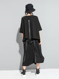 Women Black Back Zipper Split Joint Big Size T-shirt New Round Neck Half Sleeve Fashion Tide Spring Summer 2023